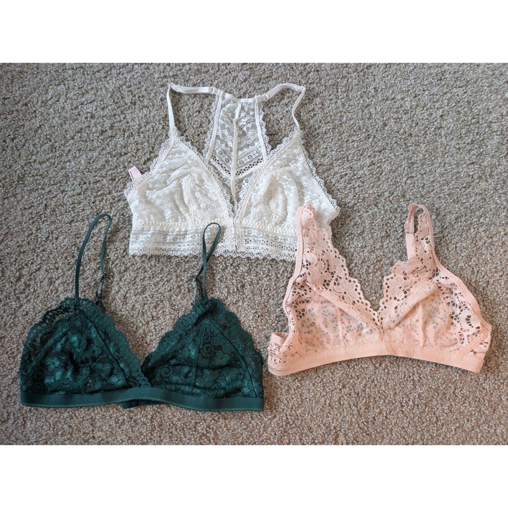 Talula Victorias Secret Lace Bralette Lot 3 White Green Peach Small Medium
